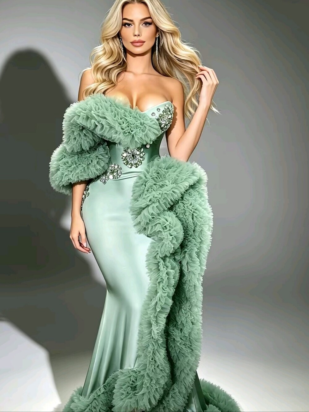 Mint Green Embellished Ruffled Corset Dress